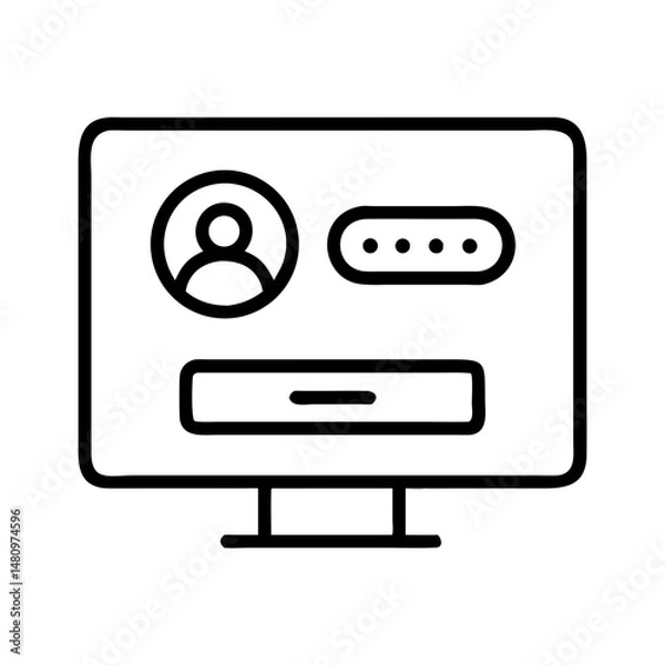 Fototapeta minimalist black and white line icon of login screen on desktop monitor with user icon and password field for ux authentication interface