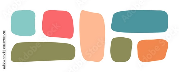 Fototapeta Organic shape rectangle, square set. Abstract kid irregular frame, child text box, fun basic form, colorful bubble, round blob isolated on white bg. Geometry banner hand drawn. Vector illustration