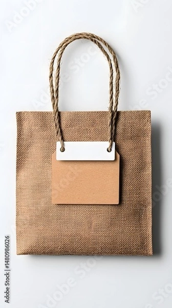 Obraz Brown Eco-Friendly Cotton Bag with Cork Tag and Jute Handles