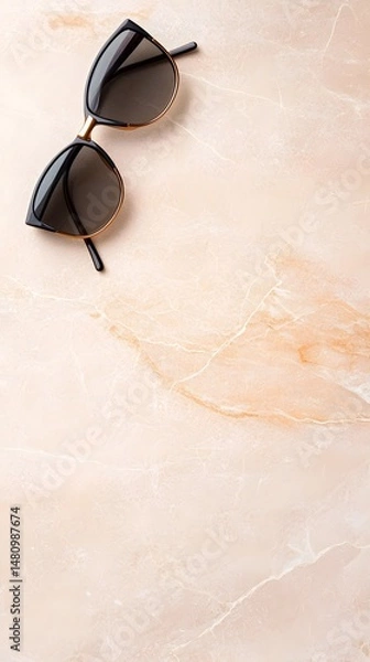 Obraz Brown Tortoiseshell Sunglasses on Beige Marble Surface