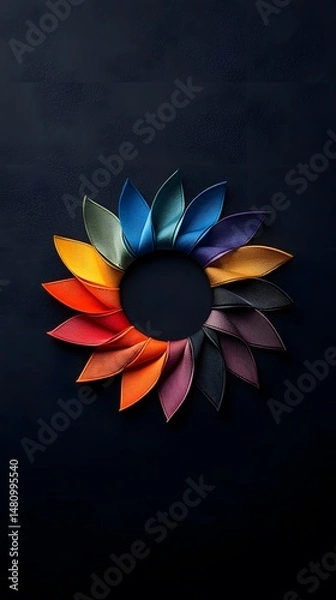 Obraz Colorful Ribbon Knots Arranged in a Circular Mandala on Dark Background
