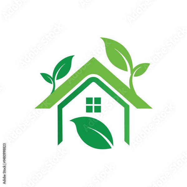 Obraz Eco-Friendly Home Logo with Green House Design