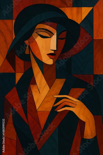 Obraz "Wooden Elegance: AI Reimagines Classic Silhouettes in Marquetry"
