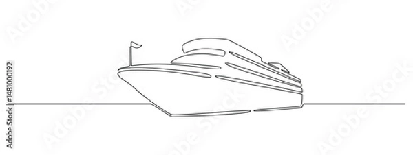 Fototapeta Cruise ship in one continuous line drawing. Sea and ocean yacht in simple linear style. Luxury caribbean travel and vacation in editable stroke. Silhouette vector illustration
