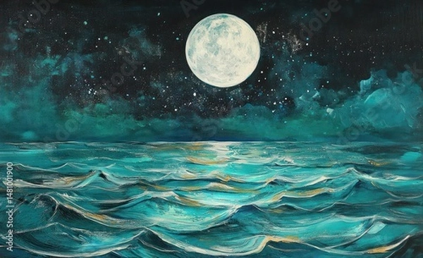 Obraz A serene night seascape with a full moon