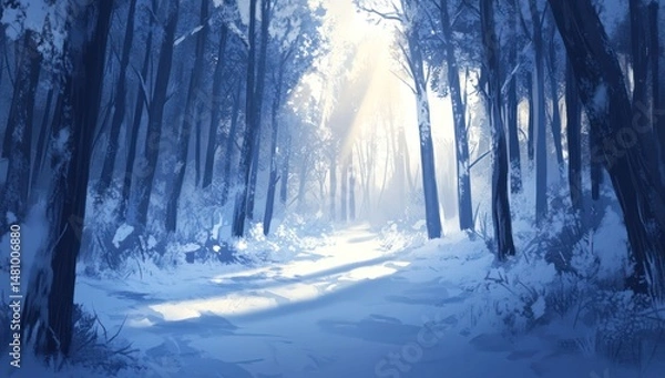 Obraz Winter forest path, sunlit