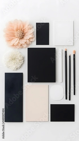Obraz Elegant Black White Peach Stationery Mockup Flatlay