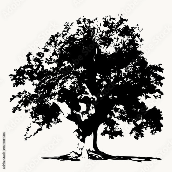 Obraz Silhouette of a Majestic Oak Tree – Vector Illustration