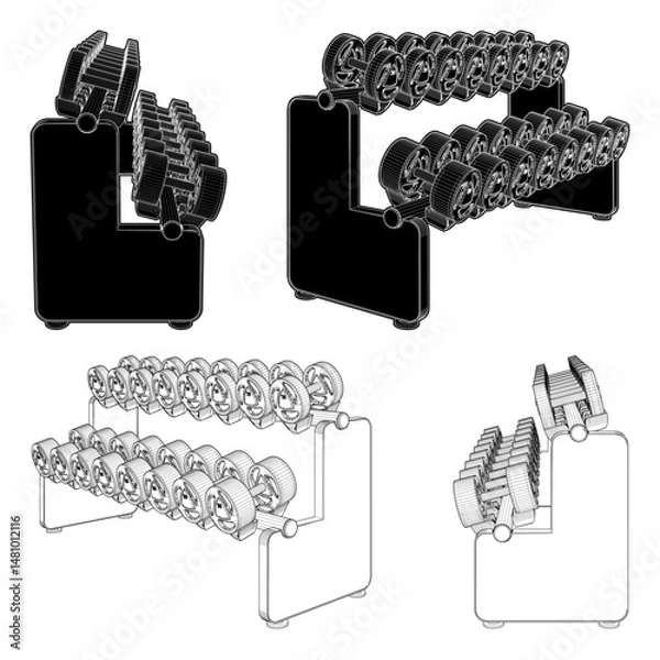 Fototapeta Dumbbell Rack Horizontal Vector. Illustration Of Dumbbells Isolated On White Background.
