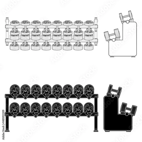 Fototapeta Dumbbell Rack Horizontal Vector. Illustration Of Dumbbells Isolated On White Background.
