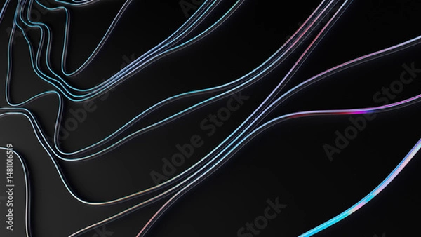 Fototapeta The background is an abstract black with futuristic fashion neon wavy lines. 3d rendering illustration not AI