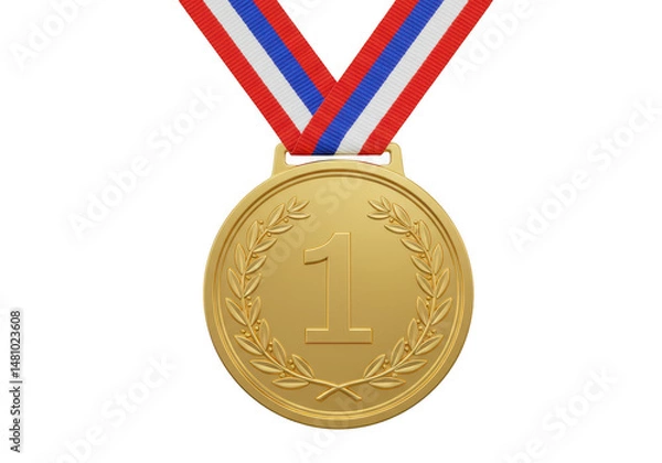 Fototapeta Gold medal with ribbon isolated on transparent background