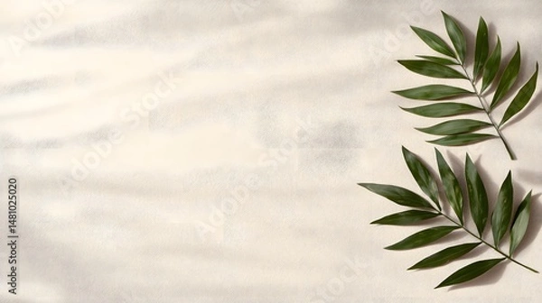 Obraz Green Leaves Shadow on Beige Linen Fabric