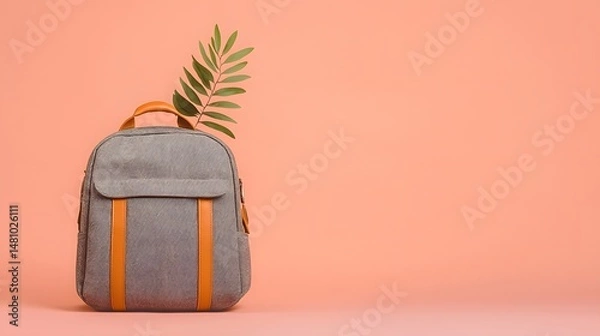 Obraz Grey and Orange Backpack with Zipper Detail on Pink Background