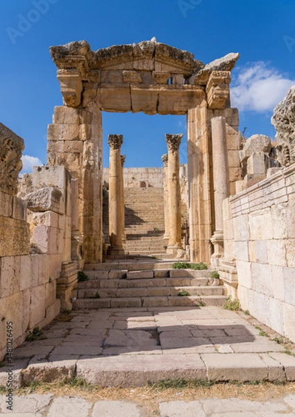 Obraz Entrance to the Cathedral complex off Cardo Maximus in Jerash, a Greco-Roman well preserved city in Jordan