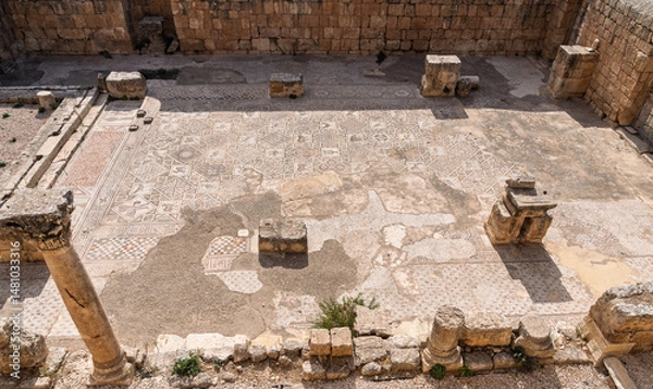 Obraz Beautiful mosaic floor in the Church of SS Cosmas and Damian in Jerash, a Greco-Roman well preserved city in Jordan
