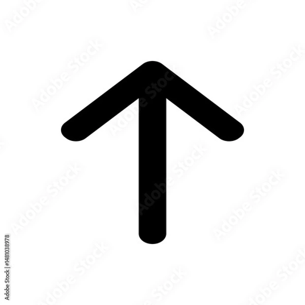 Fototapeta Black upward pointing arrow with rounded edges on a white background in a simple graphic illustration