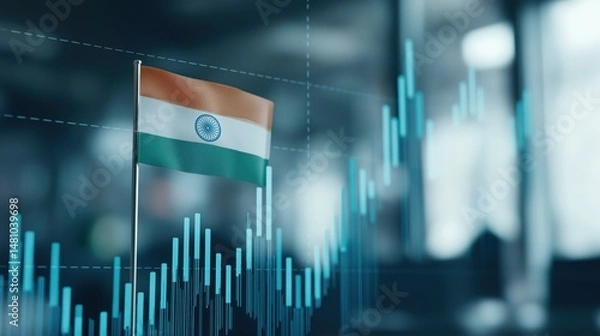 Fototapeta Indian flag symbolizes economic growth with stock market graph reflecting financial trends and optimistic future