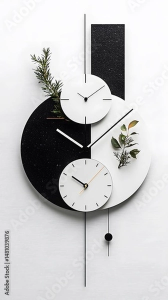 Obraz Modern Minimalist Black and White Yin Yang Clock Design