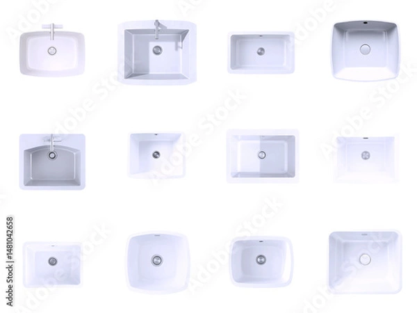 Obraz Highly detailed, photorealistic top view of a sleek, iridescent glass ultra modern sink, transparent background, isolated from any surroundings, ideal for incorporation into floor plans and collages