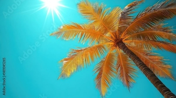Fototapeta Tropical Palm Tree Under Sunny Sky
