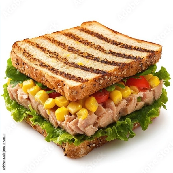 Obraz Grilled tuna sandwich with corn and tomato