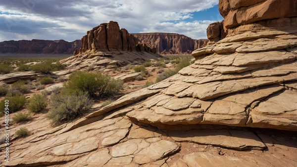 Obraz Red Sandstone Formations in Expansive American Desert Terrain