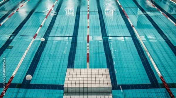Obraz Dive into a  swimming pool, featuring clearly marked lanes and a tranquil atmosphere for perfect training sessions.