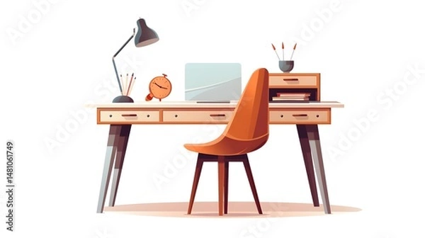 Fototapeta Minimalist Cartoon Vector Workspace on Table for Professional Settings