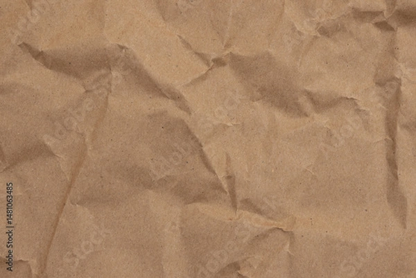 Fototapeta Crumpled brown butcher paper with wrinkled and textured background