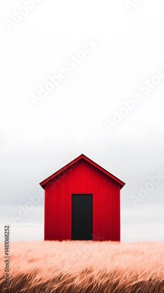 Obraz Red Barn in a Wide Open Wheat Field