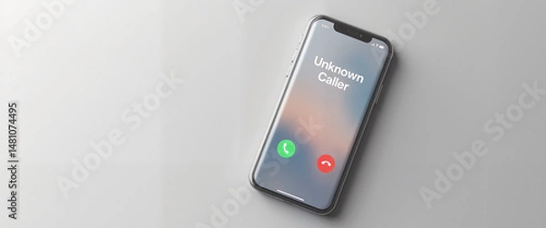 Fototapeta Smartphone displaying unknown caller screen on white surface
