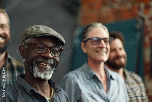 Fototapeta Portrait of group of happy senior men smiling and looking at camera