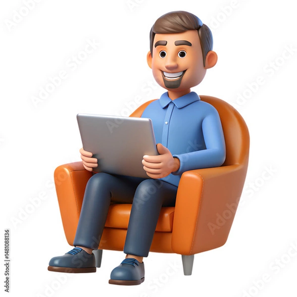 Obraz Relaxed Professional with Tablet: 3D Illustration of Modern Mobile Work