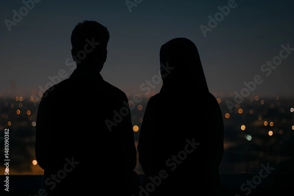Obraz Couple enjoying the city lights at night