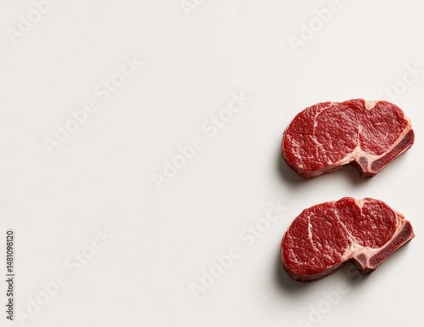 Fototapeta Two raw beef steaks on a white background