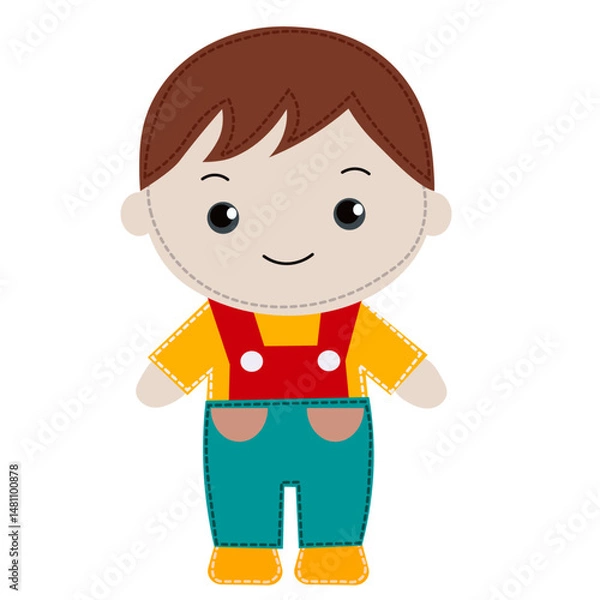 Fototapeta flat vector boy in yellow t-shirt no background