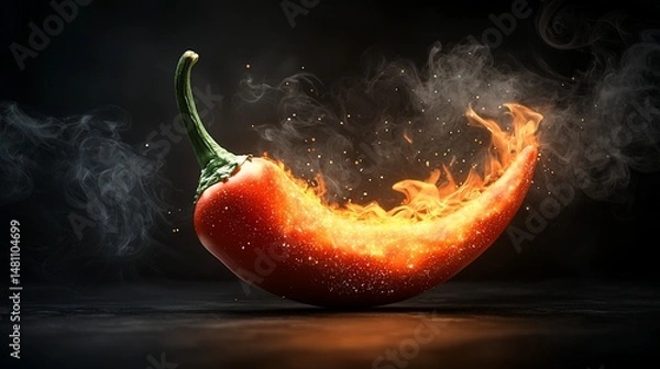 Obraz Flaming red chili pepper with smoke & embers