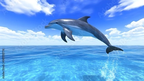 Fototapeta Dolphin Jumping Gracefully in the Air Over Sparkling Ocean Water