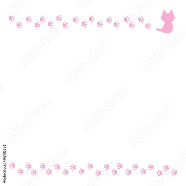 Fototapeta 猫と足跡のフレーム　イラスト