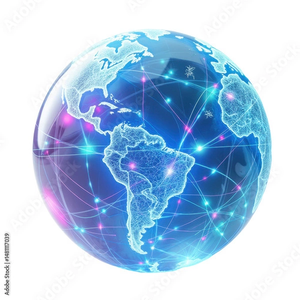 Obraz Futuristic globe networking infographic vibrant digital art abstract design