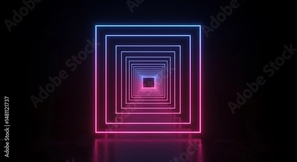 Obraz Neon Square Tunnel Gradient Light