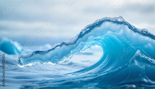 Fototapeta Crystal clear ocean wave breaking in tranquil blue waters  