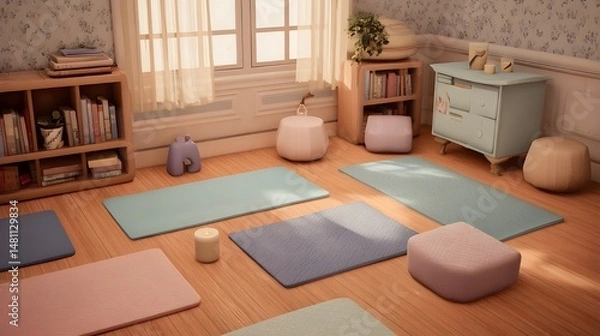 Fototapeta Design Tranquil Toddler Yoga Spaces With Miniature Mats Encouraging Movement And Mindful Growth At Home