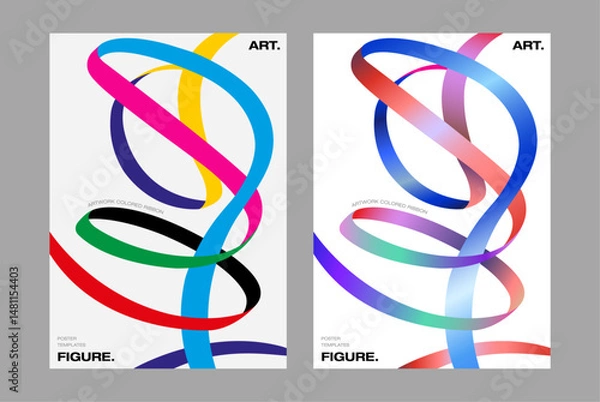 Obraz Contemporary ribbon flow poster templates with minimalist curves and fluid gradient transitions. digital modernism motion-inspired elegance abstract vector graphics prints trend-forward brand event