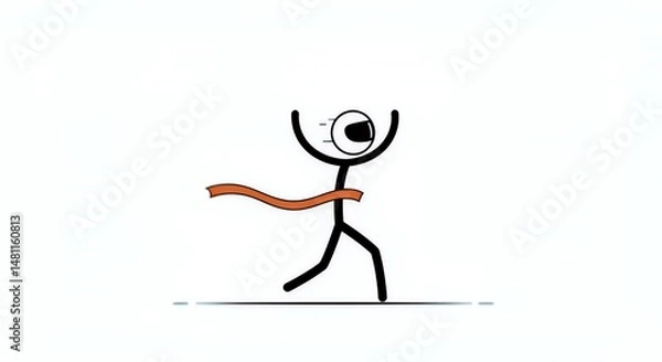 Fototapeta Stickman Race Car Driver Crossing the Finish Line Triumphantly Showcasing Determination on Clean White Background