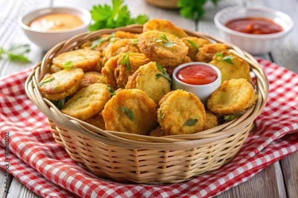 Obraz Fried Pickles with Red Pepper Dipping Sauce