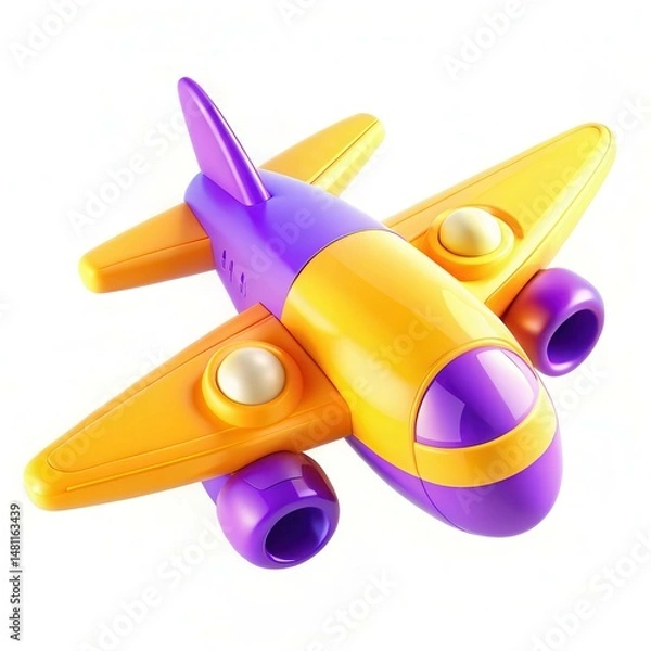 Obraz A colorful toy airplane in vibrant purple and yellow, designed for children, showcasing modern playtime creativity.