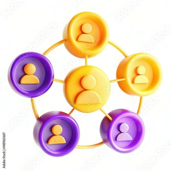 Obraz A colorful network diagram featuring circular icons representing people connected through lines.