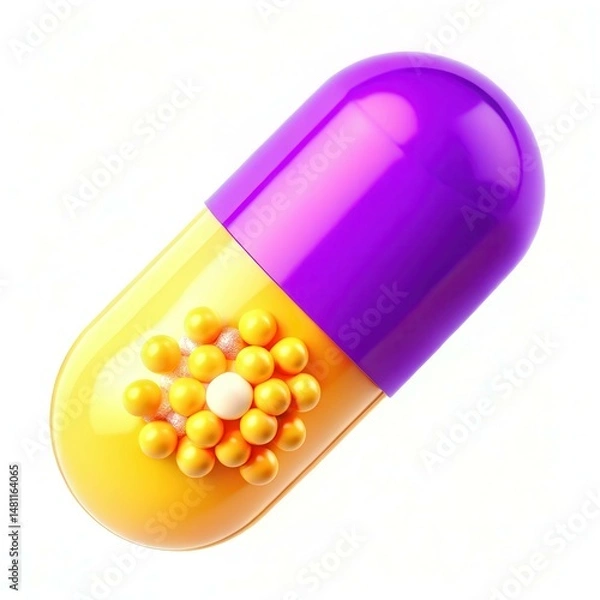 Obraz A colorful capsule revealing its inner structure with spheres and a vibrant design.